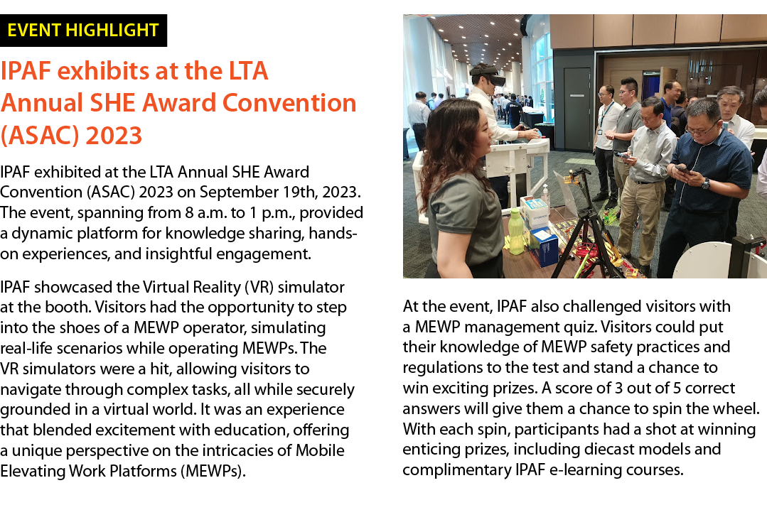 ￼ IPAF exhibits at the LTA Annual SHE Award Convention (ASAC) 2023 IPAF exhibited at the LTA Annual SHE Award Convent...