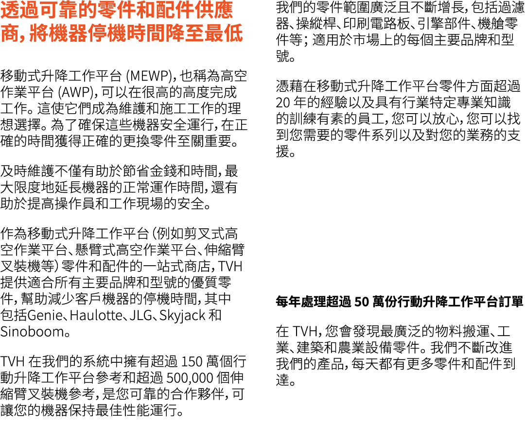 透過可靠的零件和配件供應商，將機器停機時間降至最低 移動式升降工作平台 (MEWP)，也稱為高空作業平台 (AWP)，可以在很高的高度完成工作。 這使它們成為維護和施工工作的理想選擇。 為了確保這些機器安全運行，在正確的時間獲得正確的...