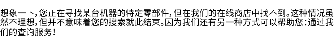 想象一下，您正在寻找某台机器的特定零部件，但在我们的在线商店中找不到。这种情况虽然不理想，但并不意味着您的搜索就此结束。因为我们还有另一种方式可以帮助您：通过我们的查询服务！ 
